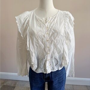 Zara White Eyelet Button-Front Women's Top